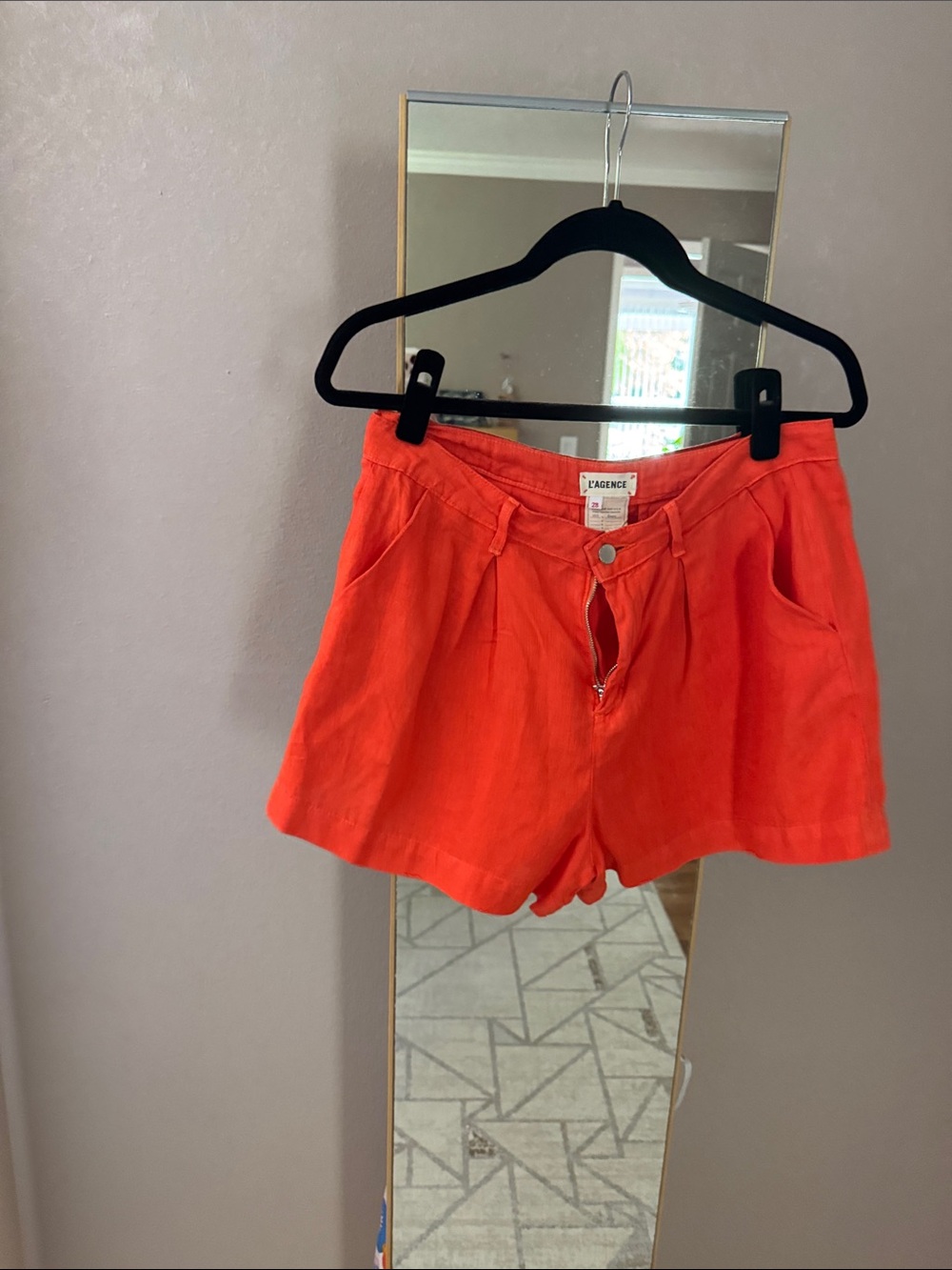 L'AGENCE Bright orange Linen-Blend Shorts